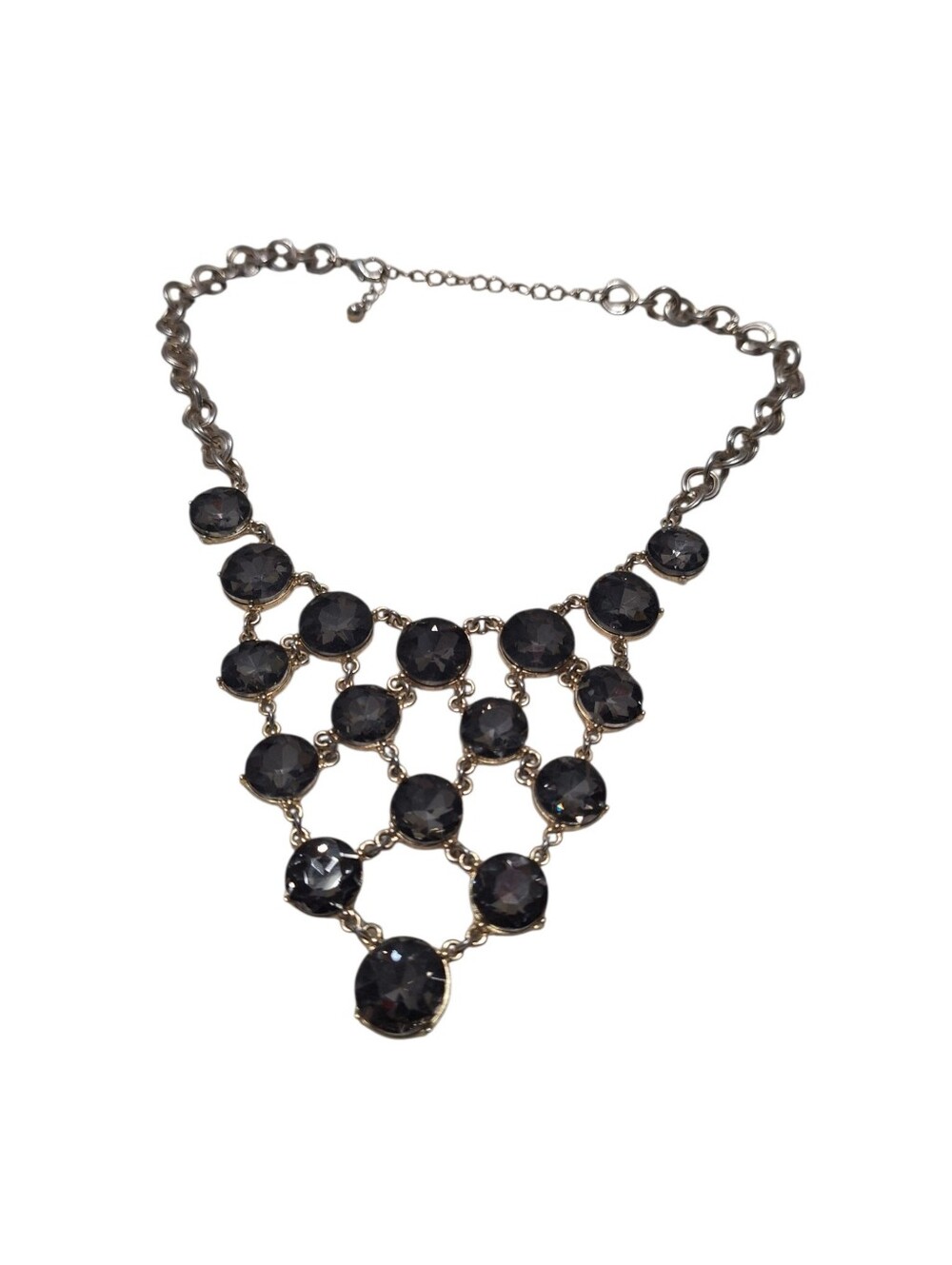 Statement Jewelry Chunky silver Tone  Necklace Bib Smoky  Crystals Royal Luxury